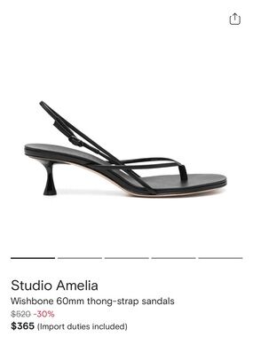 STUDIO AMELIA Black Slingback Thong Sandals with Sculpted Heel